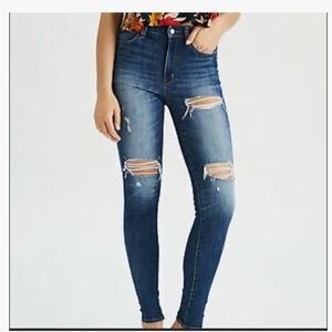 American Eagle Outfitters Super Hi-rise Stretch Distressed Faded Jegging